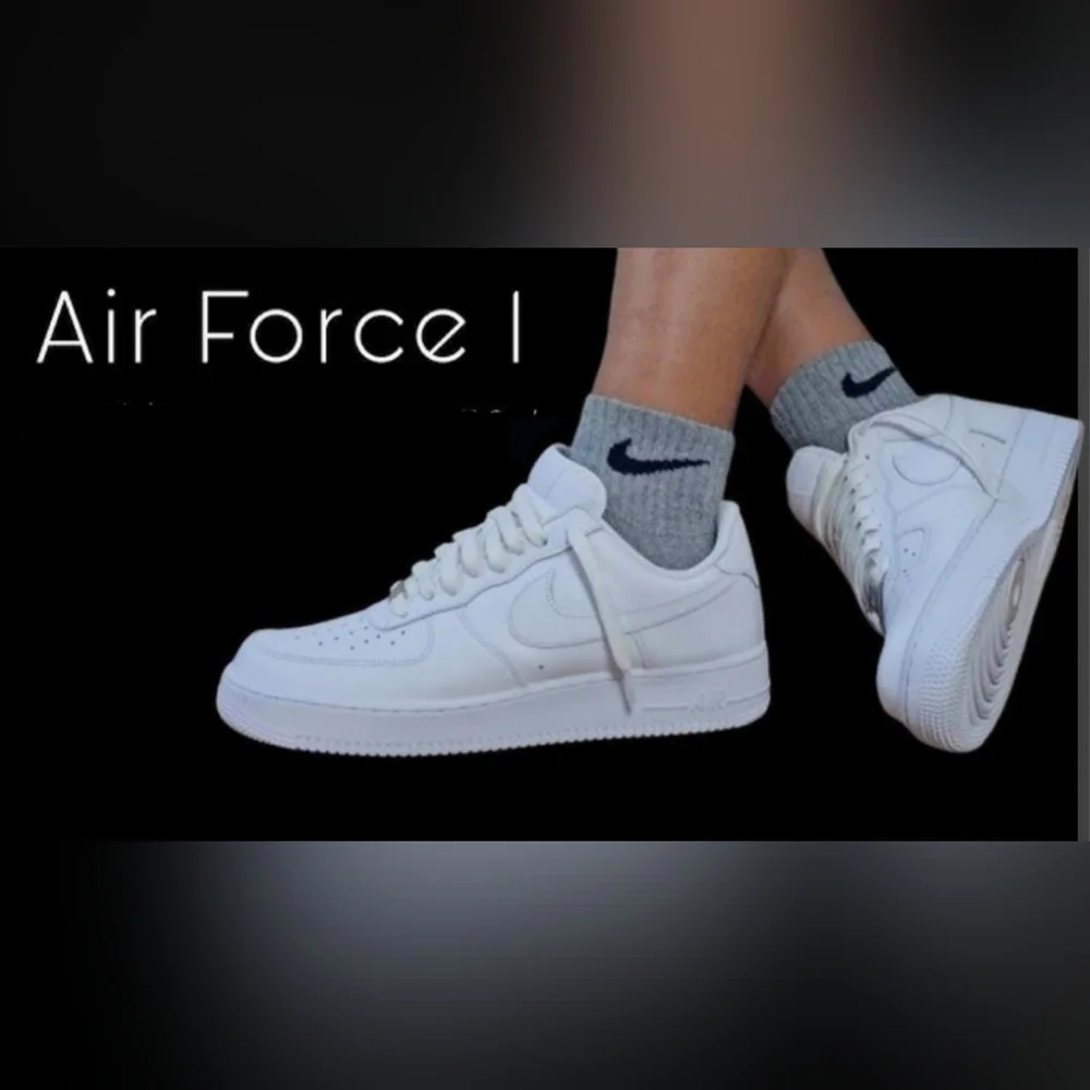 Nike Air Forse 1 Unisex Mens 7/Womens 8.5 White/Black Leather Sneakers - Picture 9 of 16